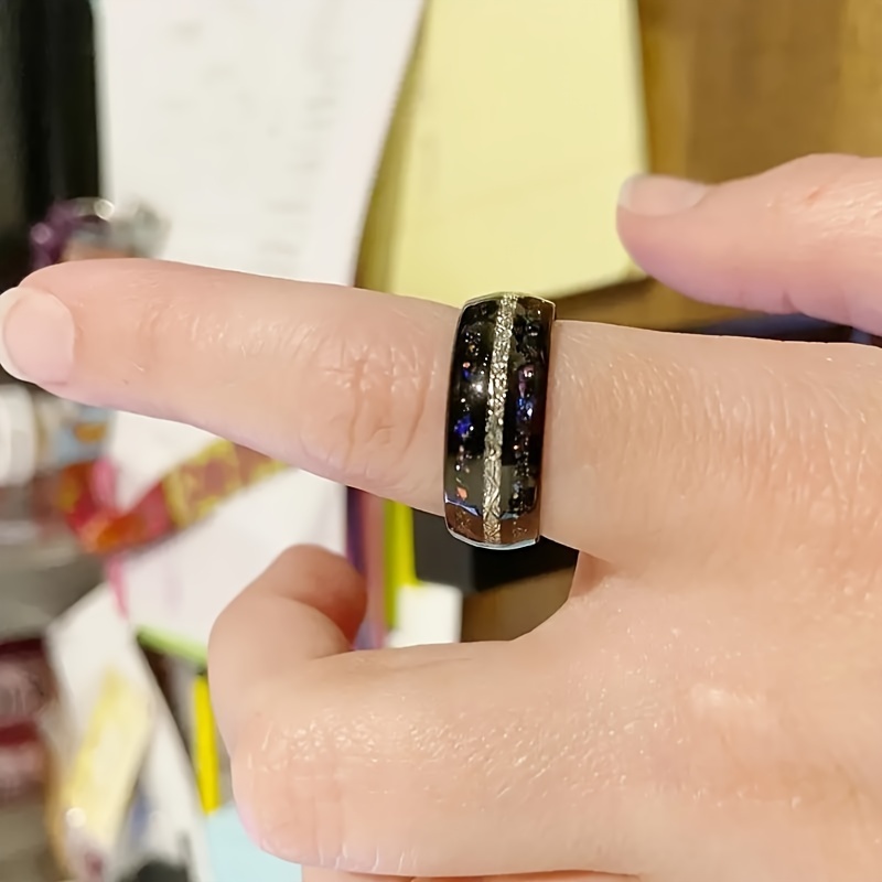 Galaxy Shimmer Inlay Stainless Steel Ring - Unisex Accessory